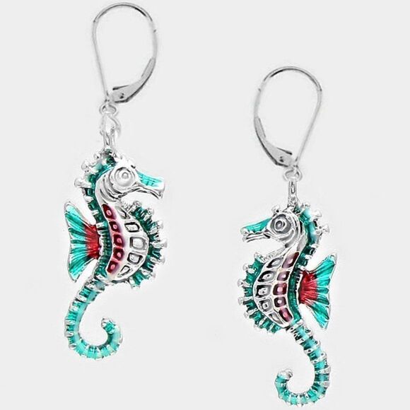5/$25 Enamel Sea Horse Drop Earrings - Picture 4 of 6